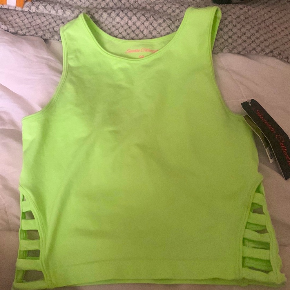 Neon green cropped shirt, teens and young adult small, Suzette collection